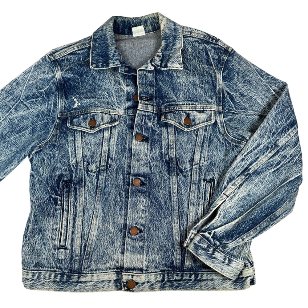 Acid‎ Wash Denim Jacket Blue Jean Distressed Trucker 80s 90s Vintage